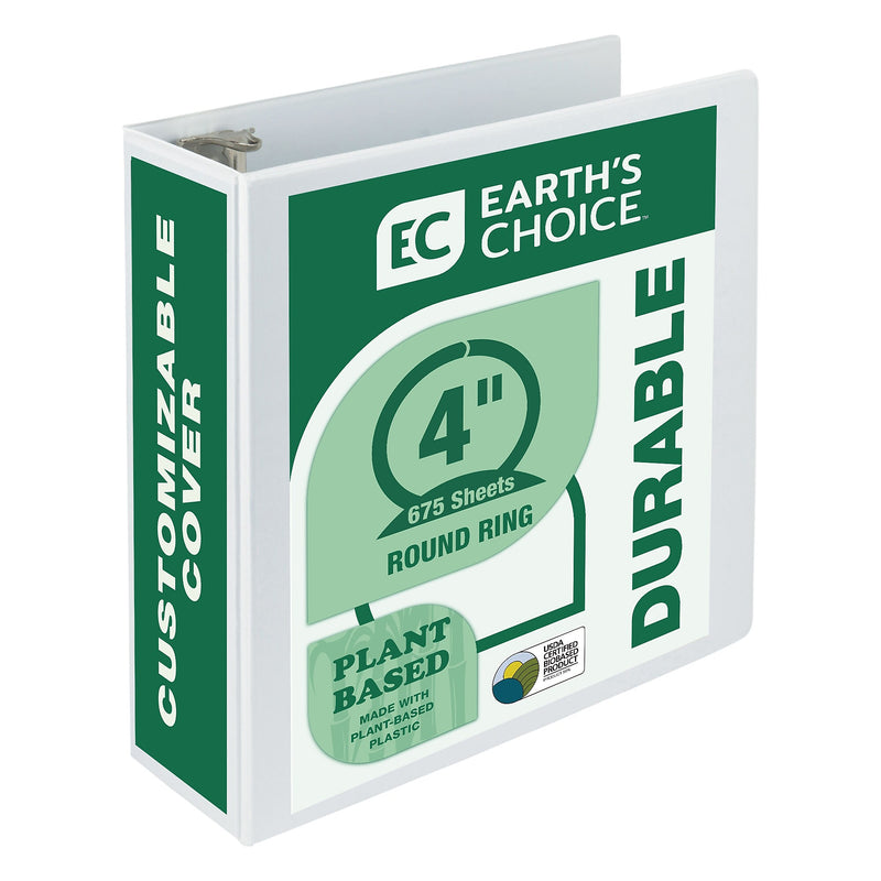 Samsill Earth's Choice Plant-Based Durable  4" View Binder,  3-Ring , Made in USA, White (18997)