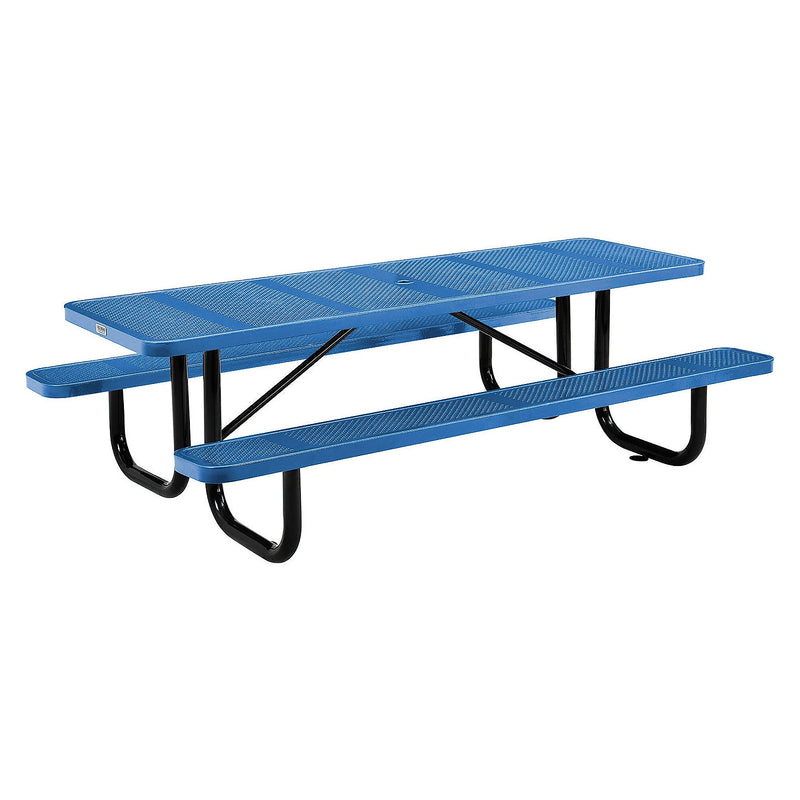 Global Industrial 8' Rectangular Outdoor Steel Picnic Table, Perforated Metal, Blue (694555BL)