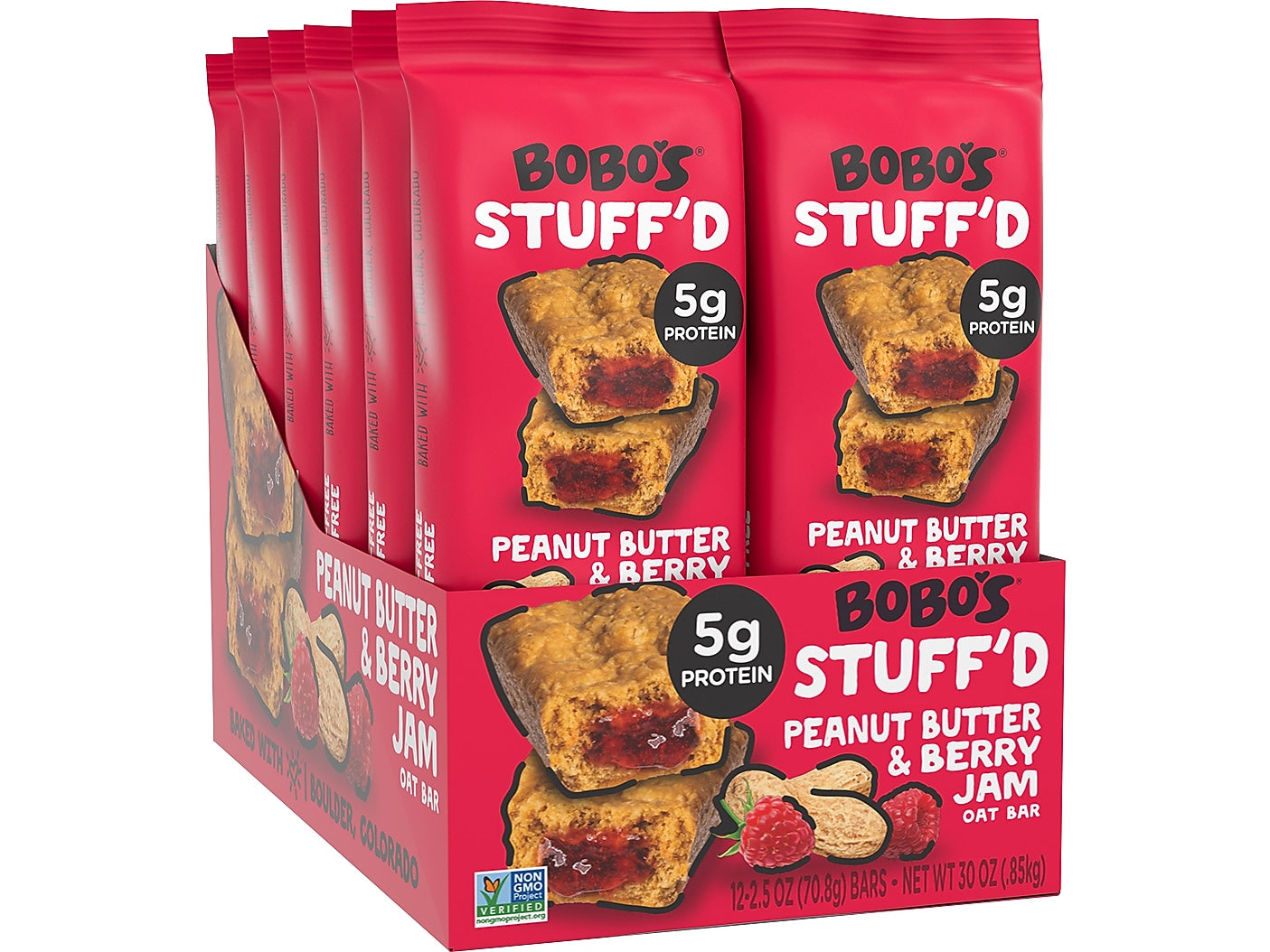 Bobo's Stuff'd Gluten-Free Peanut Butter & Berry Jam Oat Bar, 2.5 oz., Dozen (130-D)
