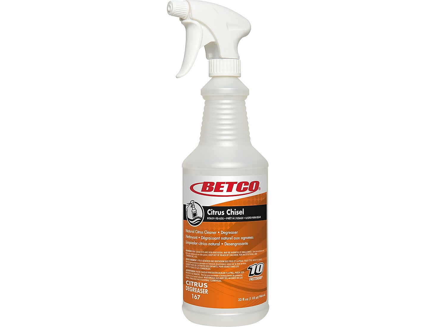 Betco Citrus Chisel 32 oz. Spray Bottle with Trigger, White/Orange, 12/Carton (1673200)