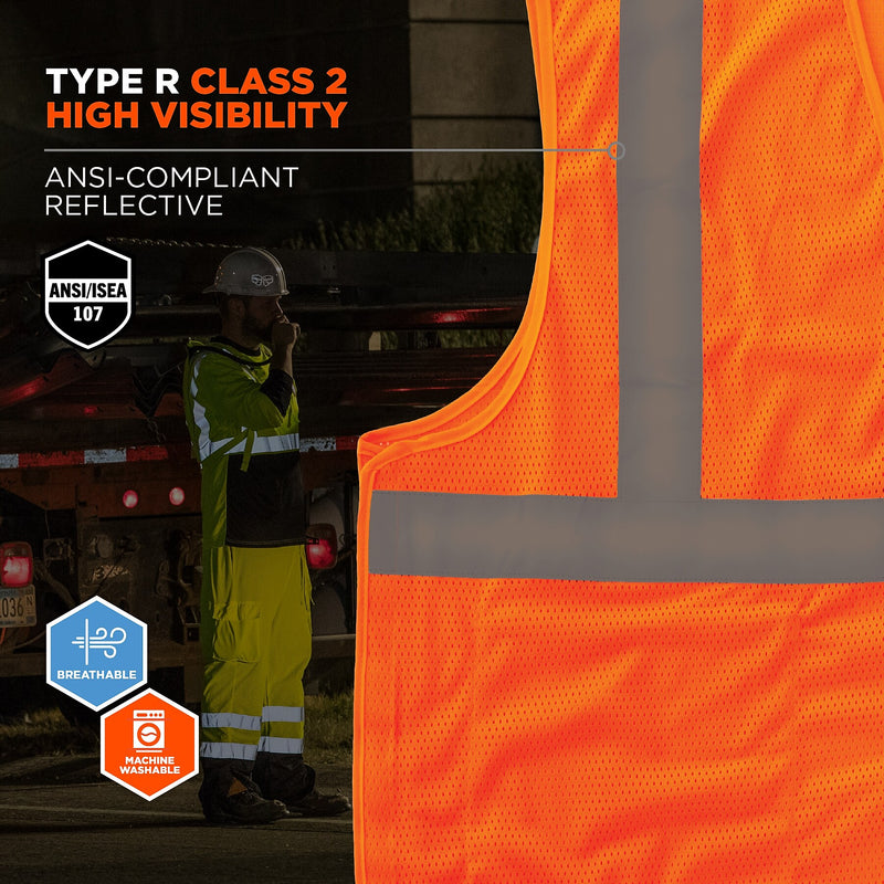 Ergodyne GloWear 8215BA High Visibility Sleeveless Safety Vest, ANSI Class R2, Orange, S/M (21063)