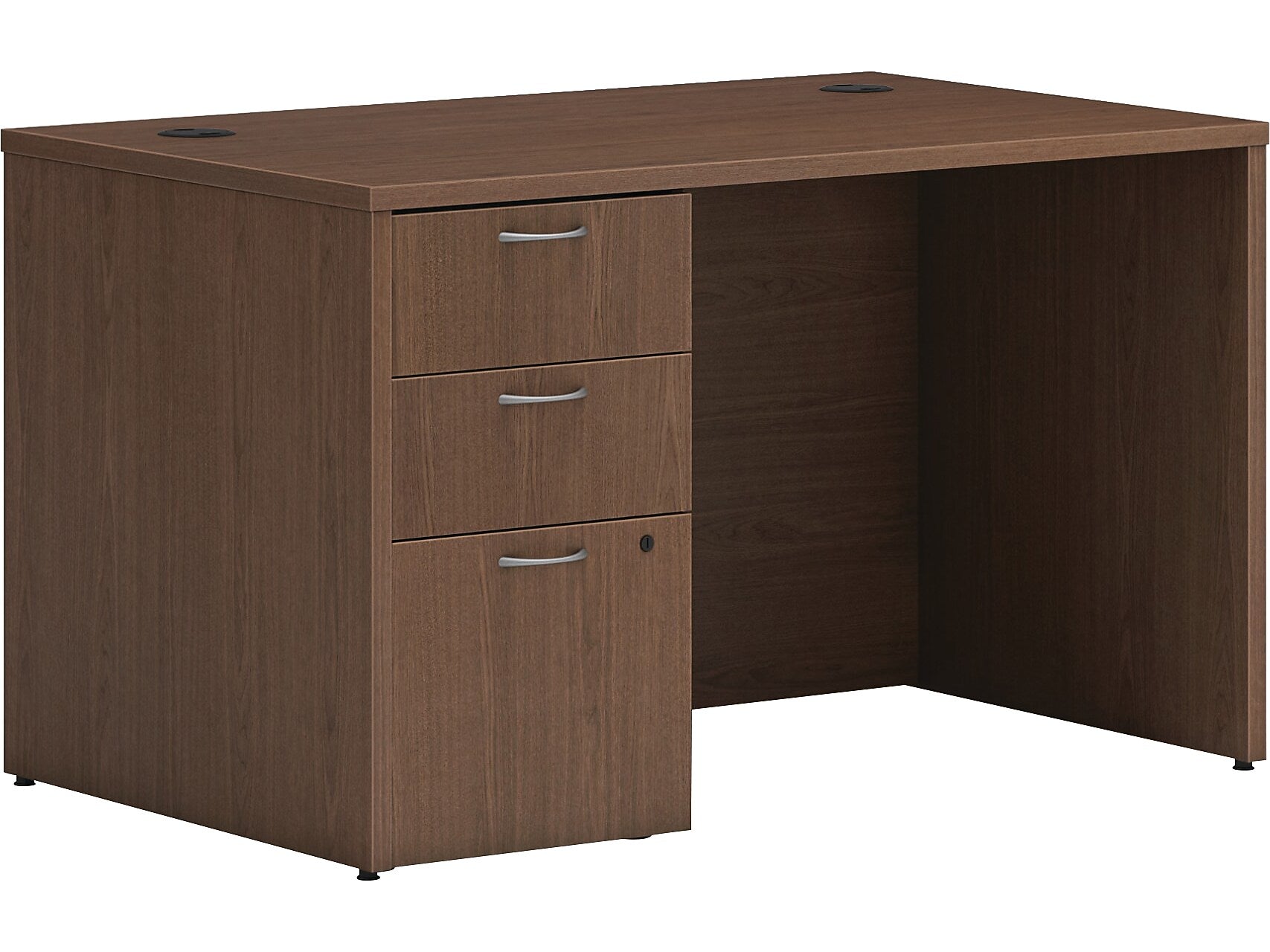 HON Mod 48"W Single-Pedestal Desk, Sepia Walnut (HLPLDS4830BBFSE1)
