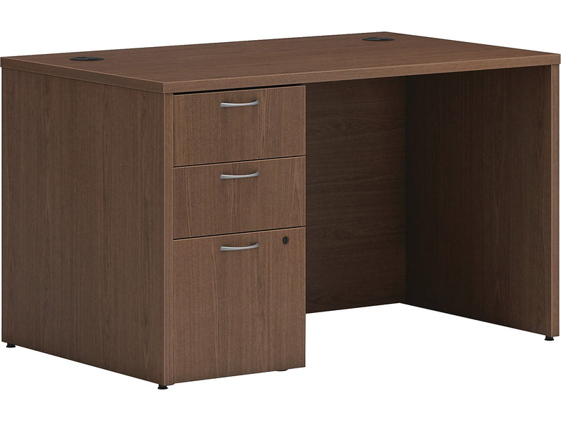 HON Mod 48"W Single-Pedestal Desk, Sepia Walnut (HLPLDS4830BBFSE1)