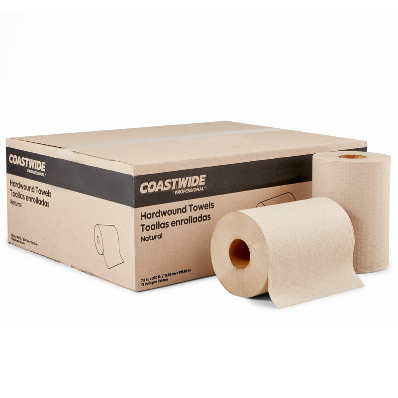Coastwide Professional™ Recycled Hardwound Paper Towels, 1-Ply, 350 ft./Roll, 12 Rolls/Carton (CW21814)