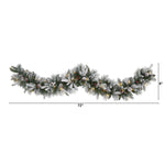Nearly Natural 6-ft Flocked Mixed Pine Artificial Christmas Garland with 50 LED Lights, Pine Cones and Berries (W1130)
