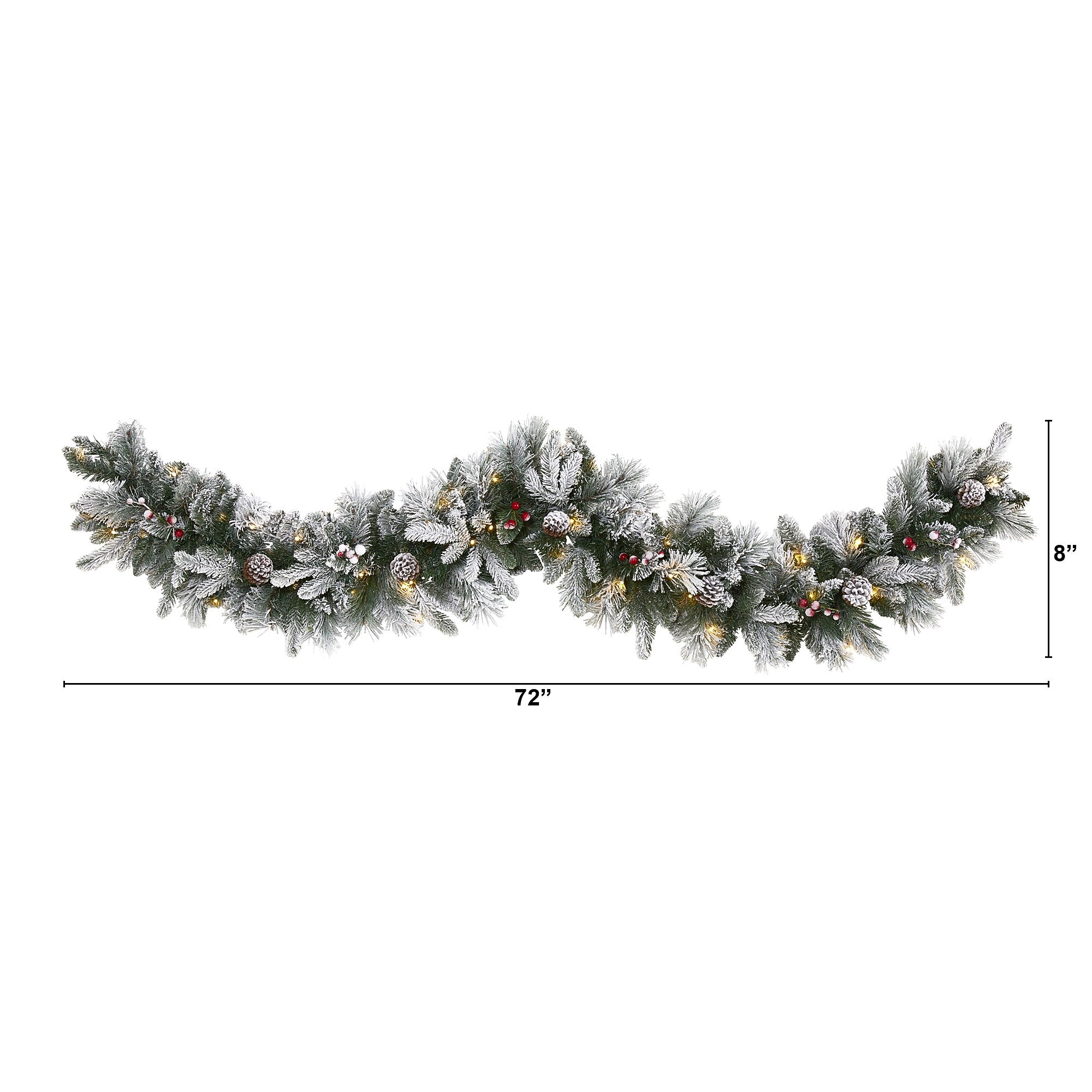 Nearly Natural 6-ft Flocked Mixed Pine Artificial Christmas Garland with 50 LED Lights, Pine Cones and Berries (W1130)