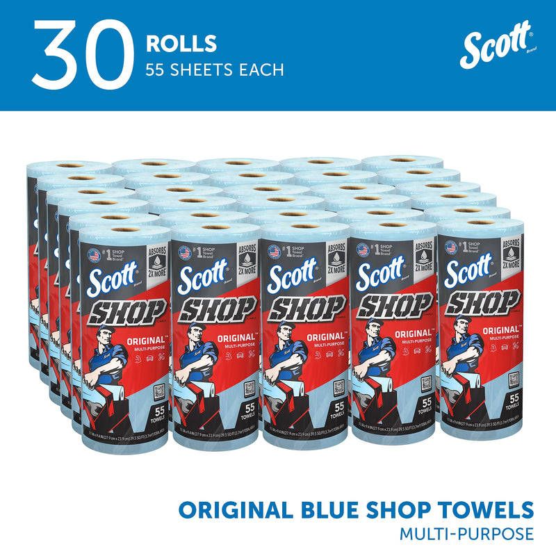 Scott Shop Towels Original, 9.4" x 11", Blue, 55 Sheets/Roll, 30 Rolls/Carton (75130)