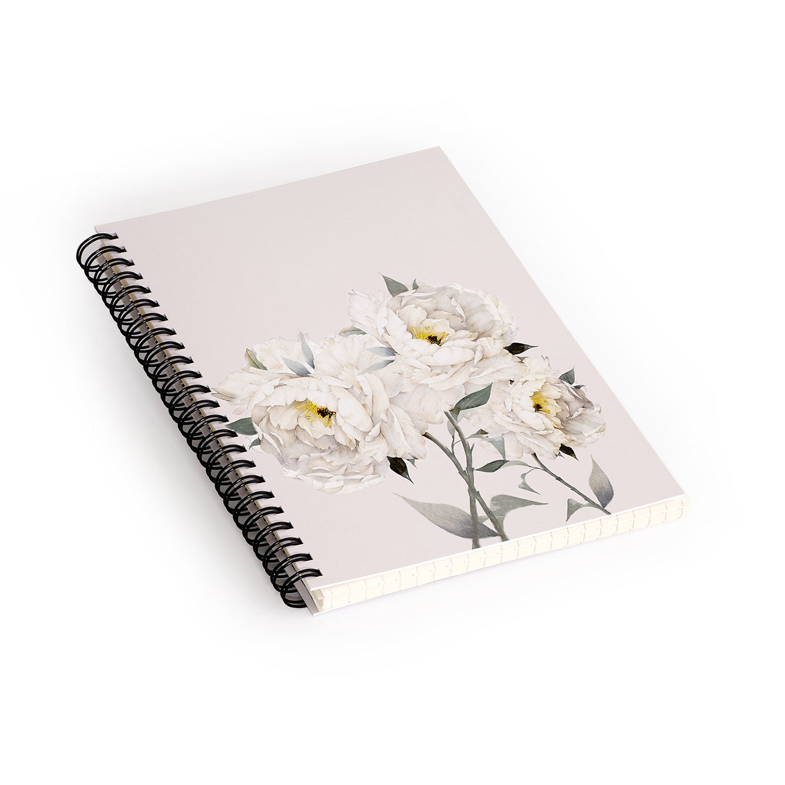 DENY Designs White Peonies 1-Subject Professional Notebooks, 5.5" x 8.25", Dotted, 60 Sheets, Multicolor (81139-NOBS01)