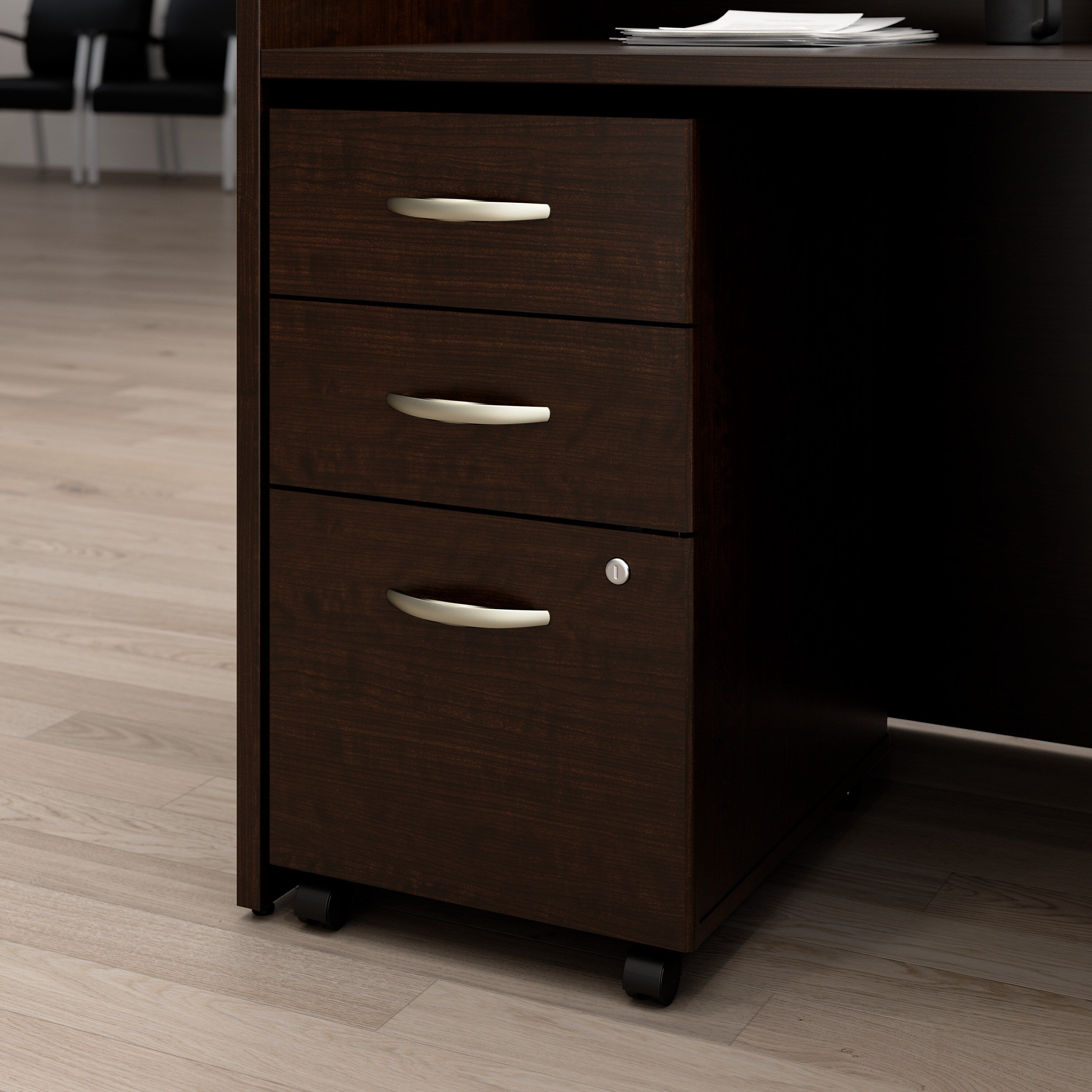 Bush Business Furniture Arrive 3 Drawer Mobile File Cabinet - Assembled, Mocha Cherry (ARF116MR-Z)
