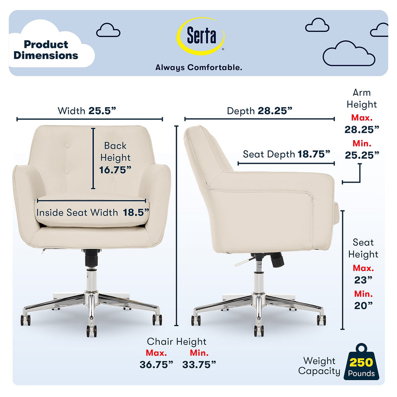 Serta Style Ashland Bonded Leather Swivel Computer and Desk Chair, Cream (47140F)
