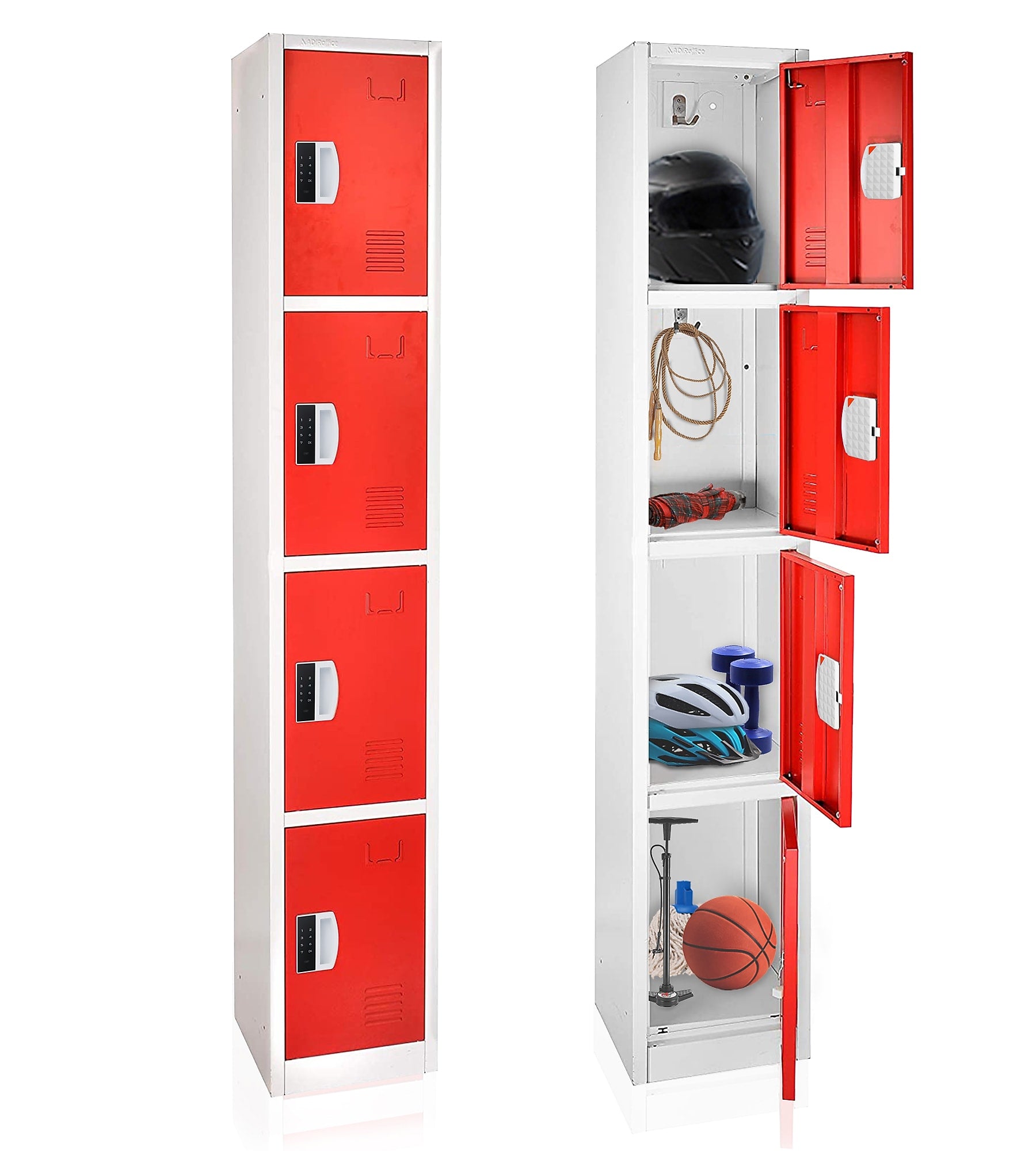AdirOffice 72"H 4-Tier Red Storage Locker (ADI629-204-RED-DL)
