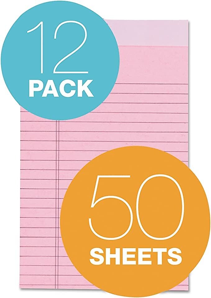 TOPS Prism+ Legal Notepads, 5" x 8", Narrow Ruled, Pink, 50 Sheets/Pad, 12 Pads/Pack (63050)