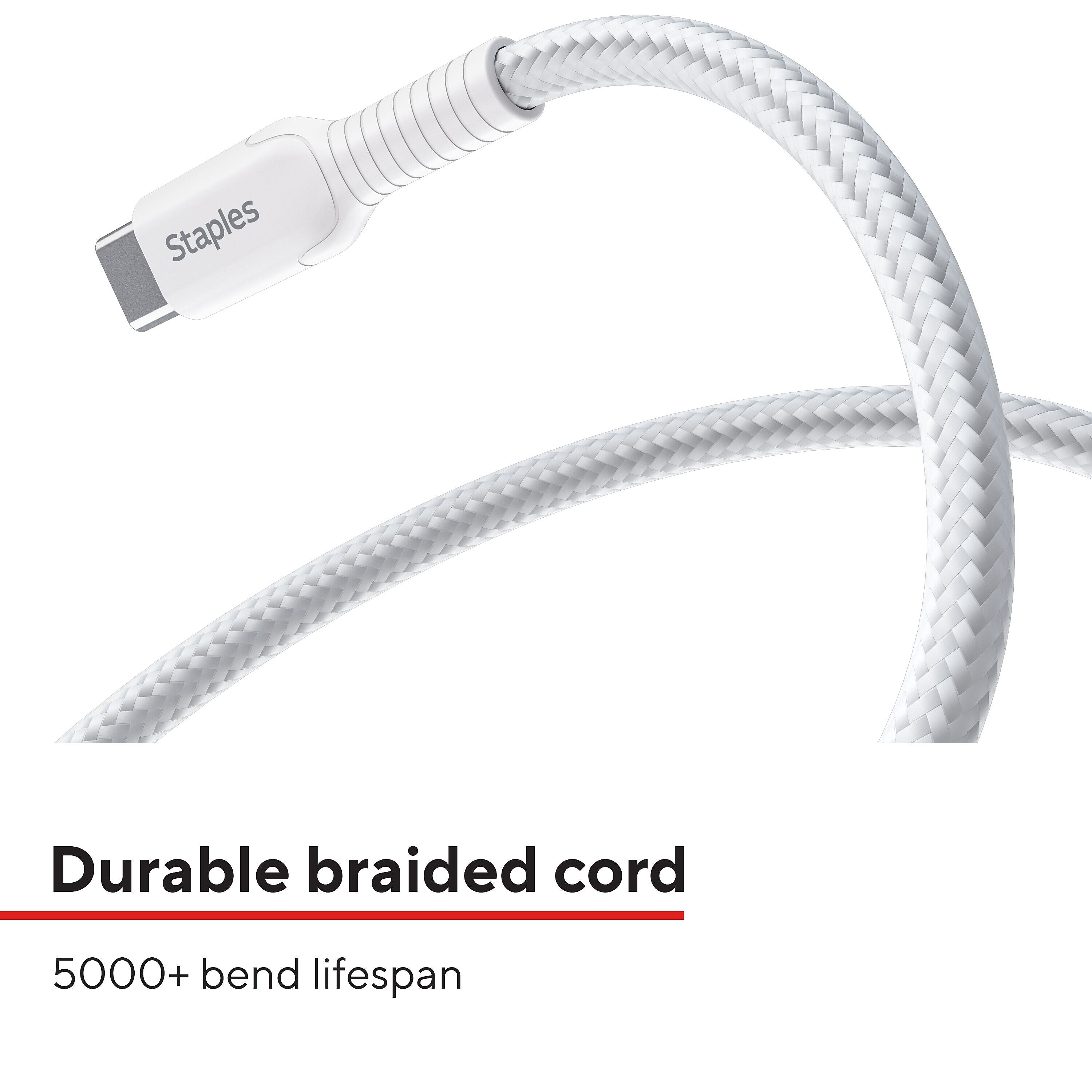 Staples TECH USB-C to USB-A Charging Cable, 6.5 ft., White (ST62338)