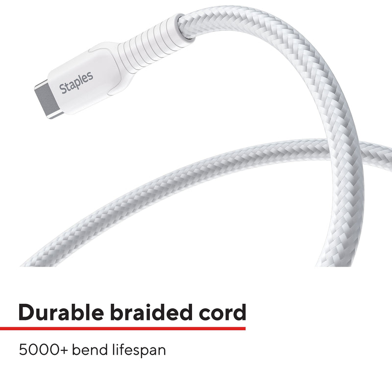 Staples TECH USB-C to USB-A Charging Cable, 6.5 ft., White (ST62338)