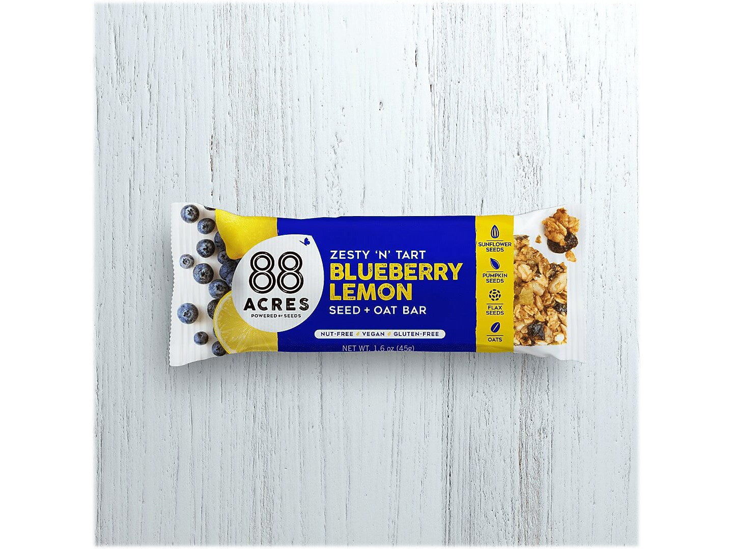 88 Acres Warm 'N' Chewy Gluten-Free Blueberry/Lemon Seed and Oat Bar, 1.6 oz., 9 Bars/Box (315104)
