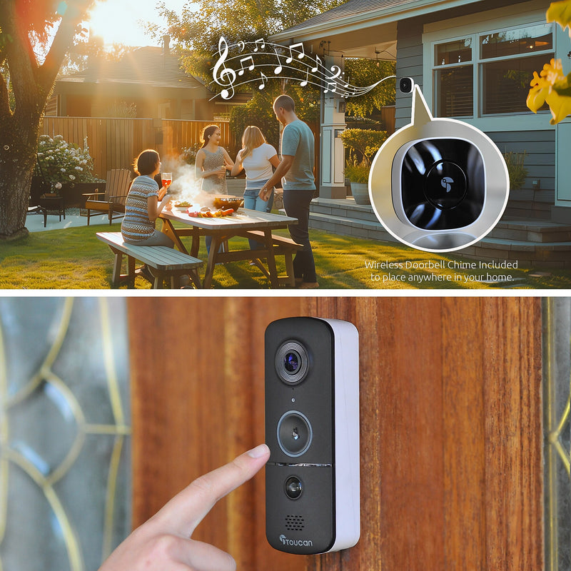 Toucan V3 Wireless Battery Operated Video Doorbell, Chime,  Night Vision, Wi-Fi, IP56 Weather Resistant, Black