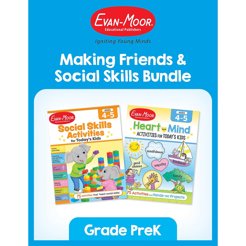Evan-Moor Making Friends & Social Skills Bundle, Grade PreK Workbook, 2 Books/Set