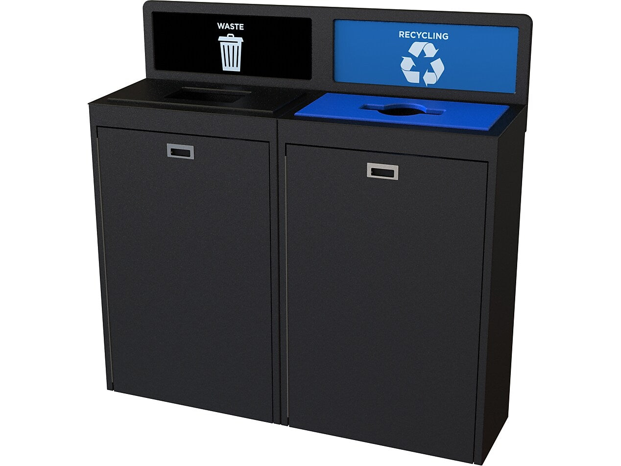 CleanRiver TIM Plastic Dual-Stream Recycling Station, 44 Gallon, Black (TIM44-2-WR-BK)