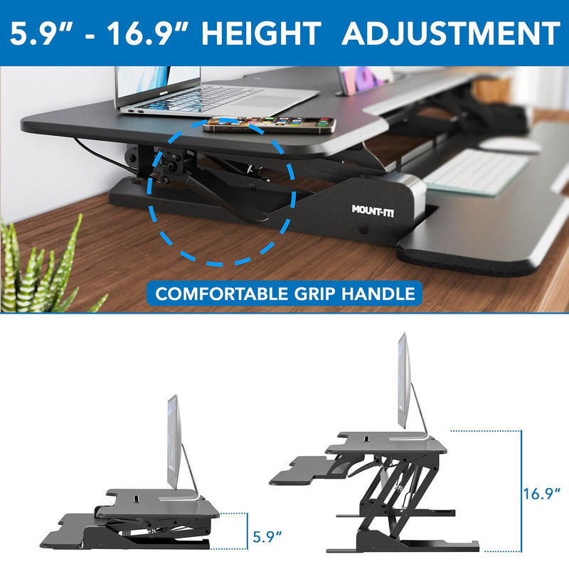 Mount-It! 47"W Manual Rectangular Adjustable Standing Desk Converter, Black (MI-15009L)
