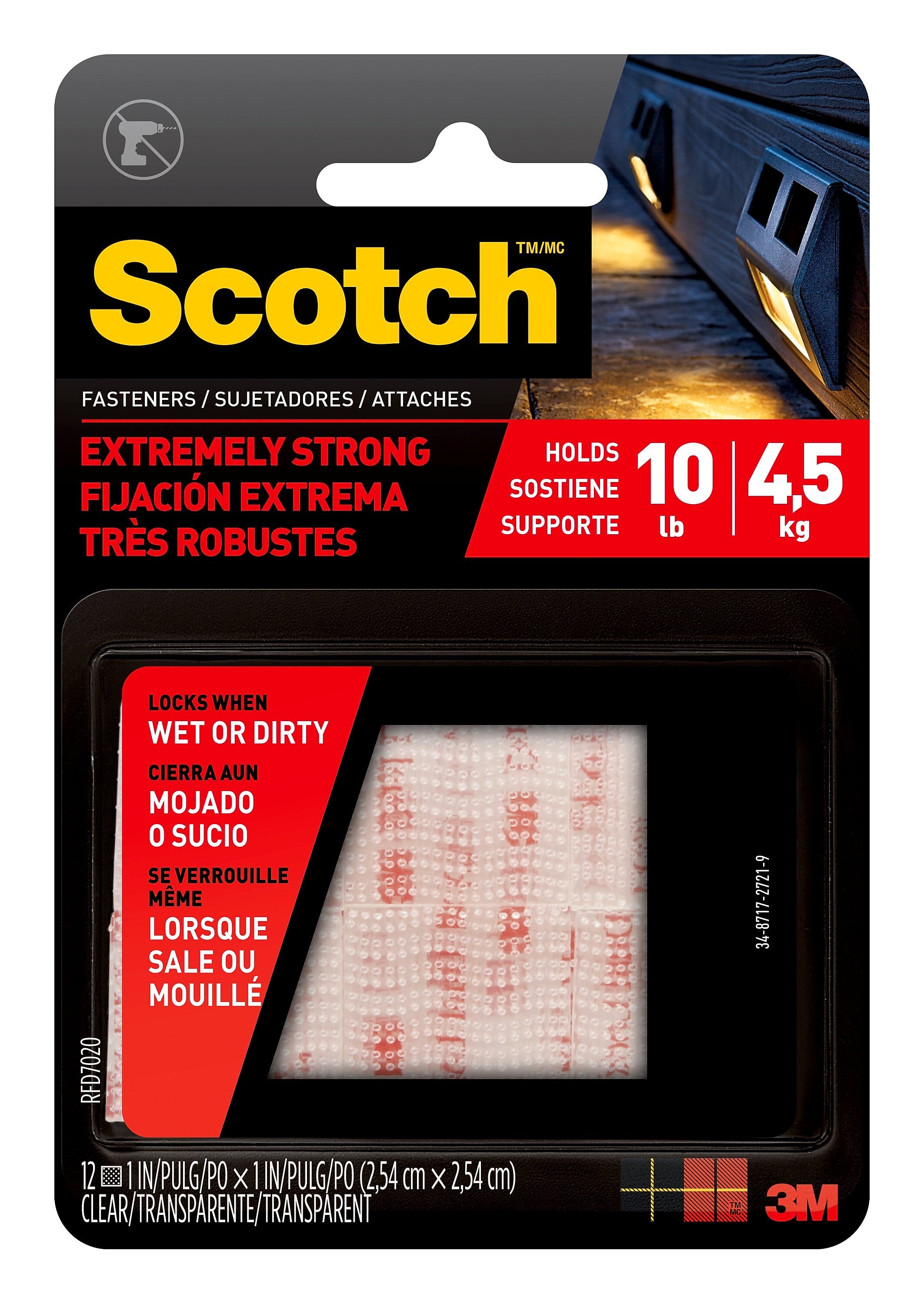 Scotch™ Extreme Fasteners, 1" x 1", Clear, 12/Pack (RFD7020)