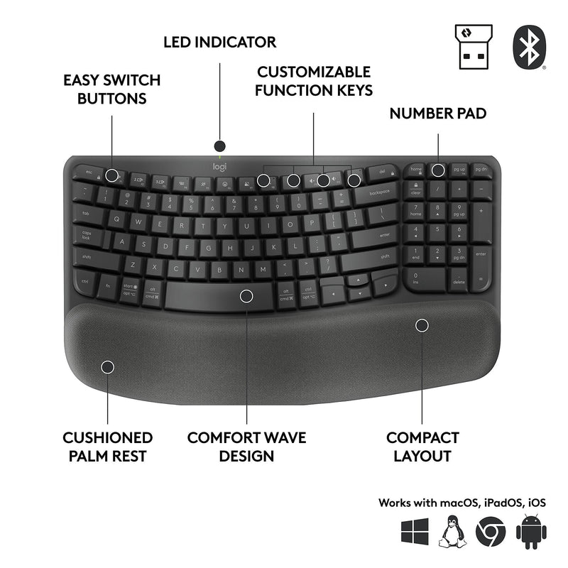 Logitech Ergo Series Wave Keys For Business Ergonomic Keyboard (920-012058)