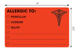 Tabbies "ALLERGIC TO:" Medical Labels, 2.5" x 4", Fluorescent Red, 100/Roll (TAB00488)