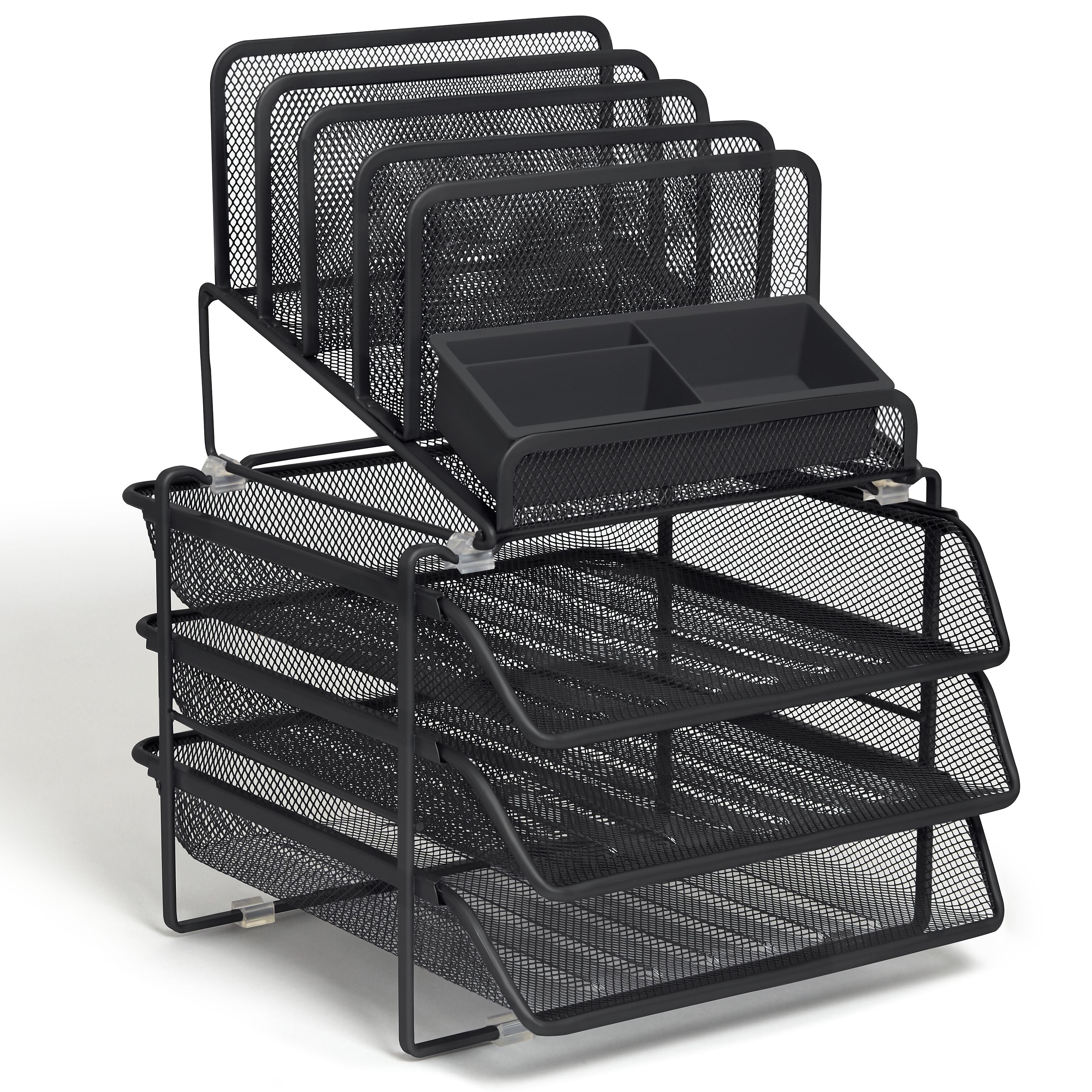 TRU RED™ All-In-One 10-Compartment Wire Mesh Compartment Storage, Matte Black (TR57530)