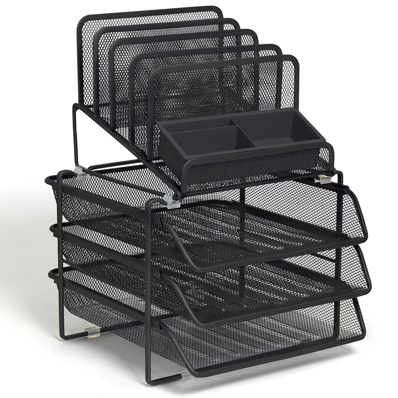 TRU RED™ All-In-One 10-Compartment Wire Mesh Compartment Storage, Matte Black (TR57530)