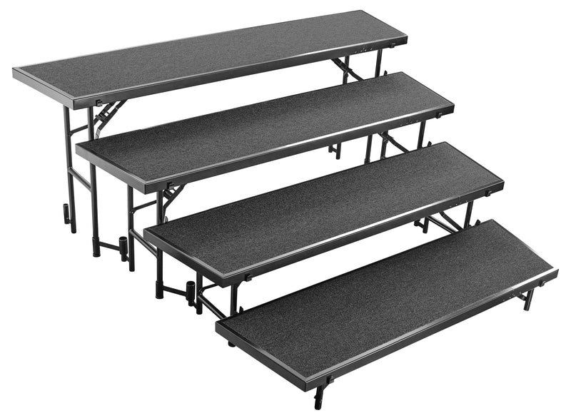 NPS 4-Level Tapered Standing Choral Riser, 72"W x 60”-78”L x 32"H, Black Carpet (RT4LC10)