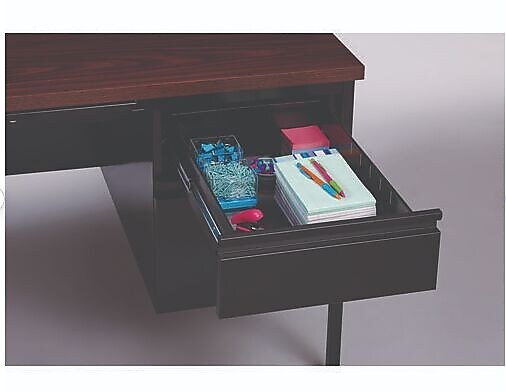 Alera 60"W Double Pedestal Desk, Mocha/Black (ALEHSD6030BM)