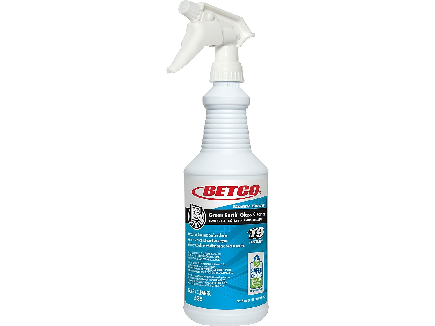 Betco Green Earth 32 oz. Spray Bottle with Trigger, White/Blue, 12/Carton (5353200)