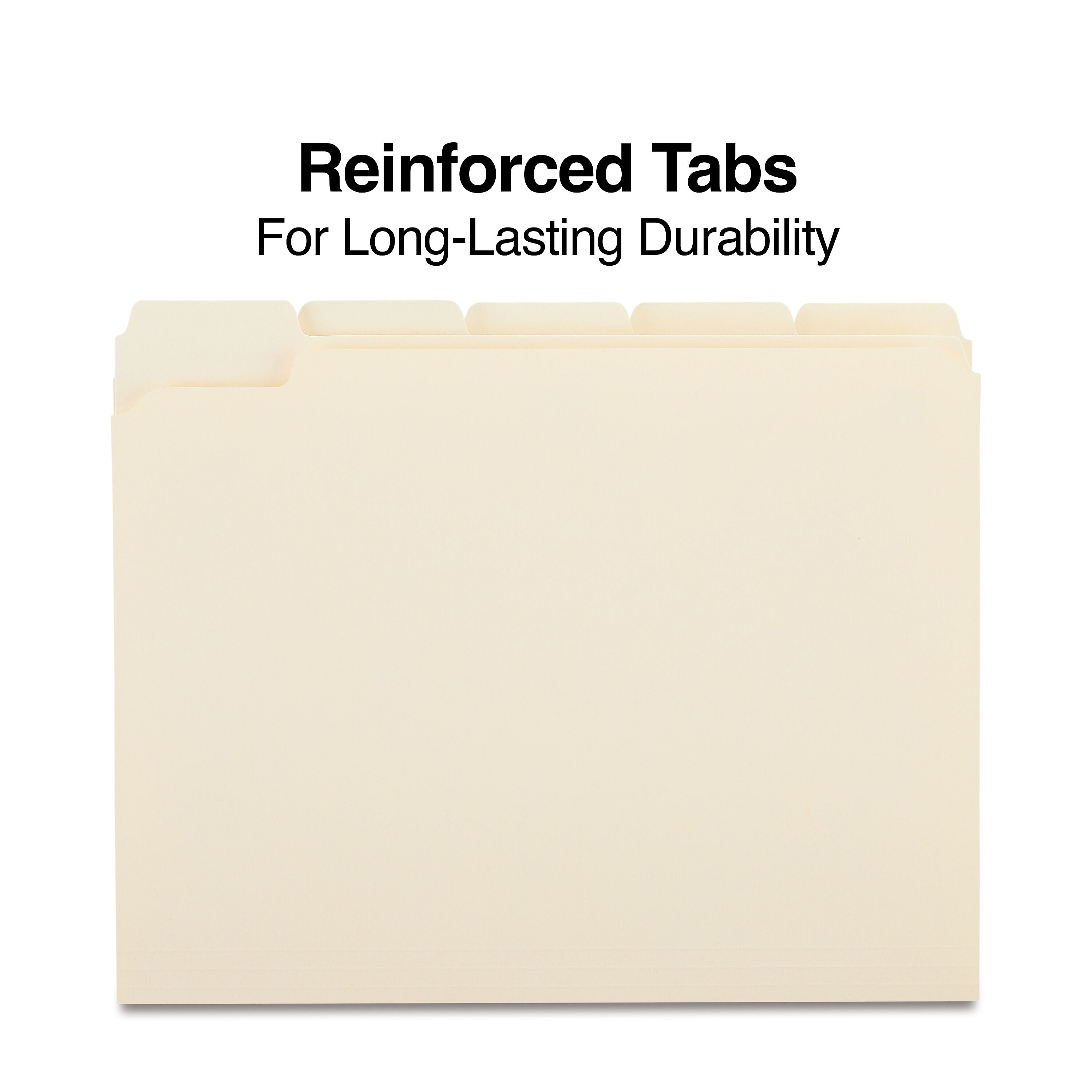 Staples 30% Recycled Reinforced File Folders, 1/5-Cut Tab, Letter Size, 100/Box (ST509000/509000)