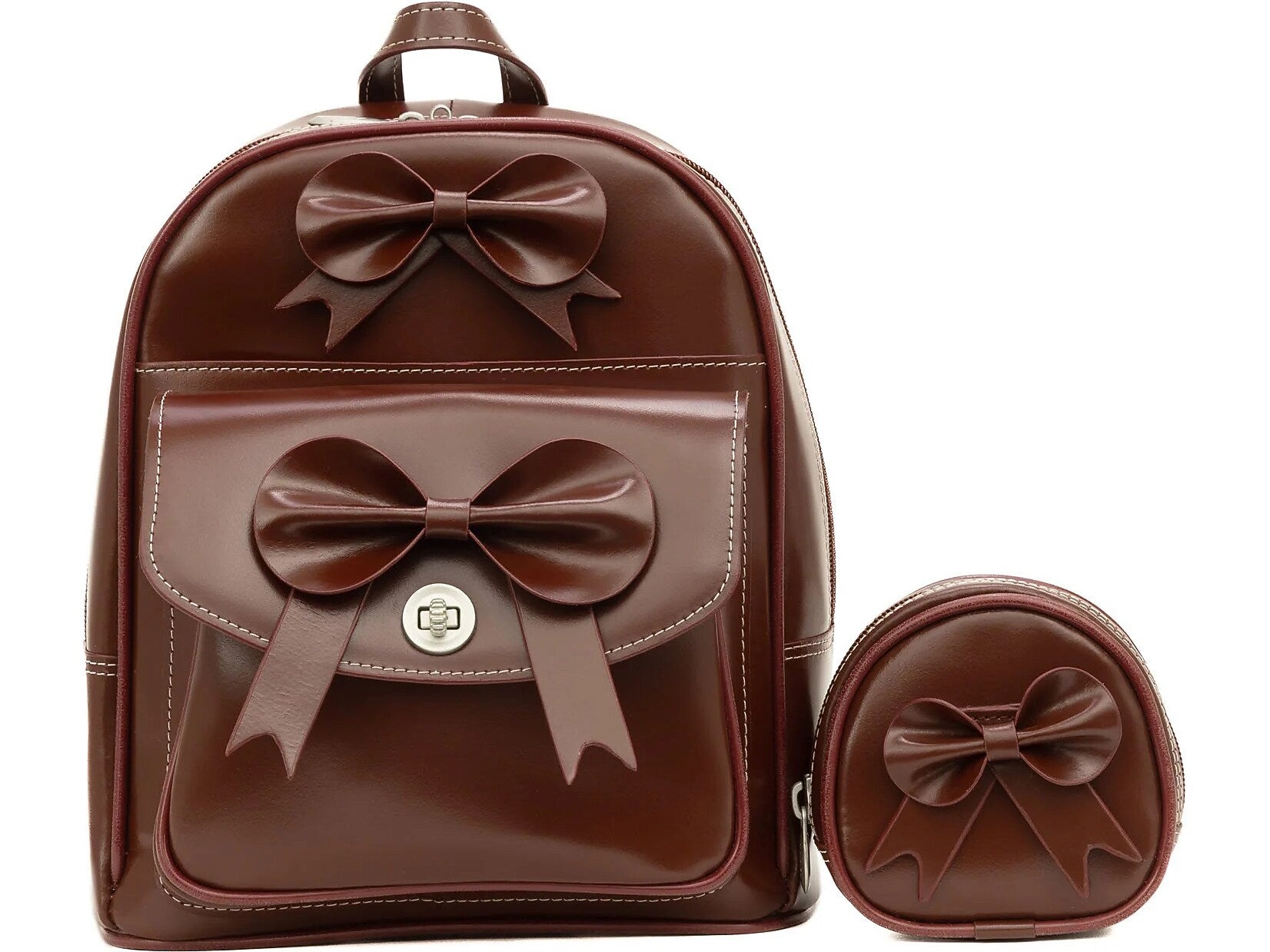 McKlein ACADIA 2-Piece Leather Backpack Set, Small, Red (99716)