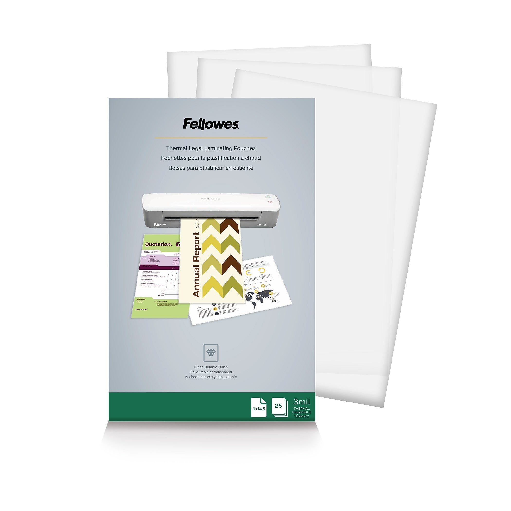 Fellowes Thermal Laminating Pouches, Legal Size, 3 Mil, 25/Pack (52006)
