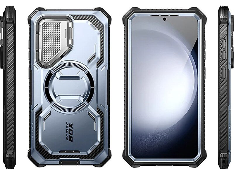 i-Blason ArmorBox MagSafe Rugged Case for Samsung Galaxy S24+, Shock Absorbing, Metallic Blue (GS24PLUSABSPTT)