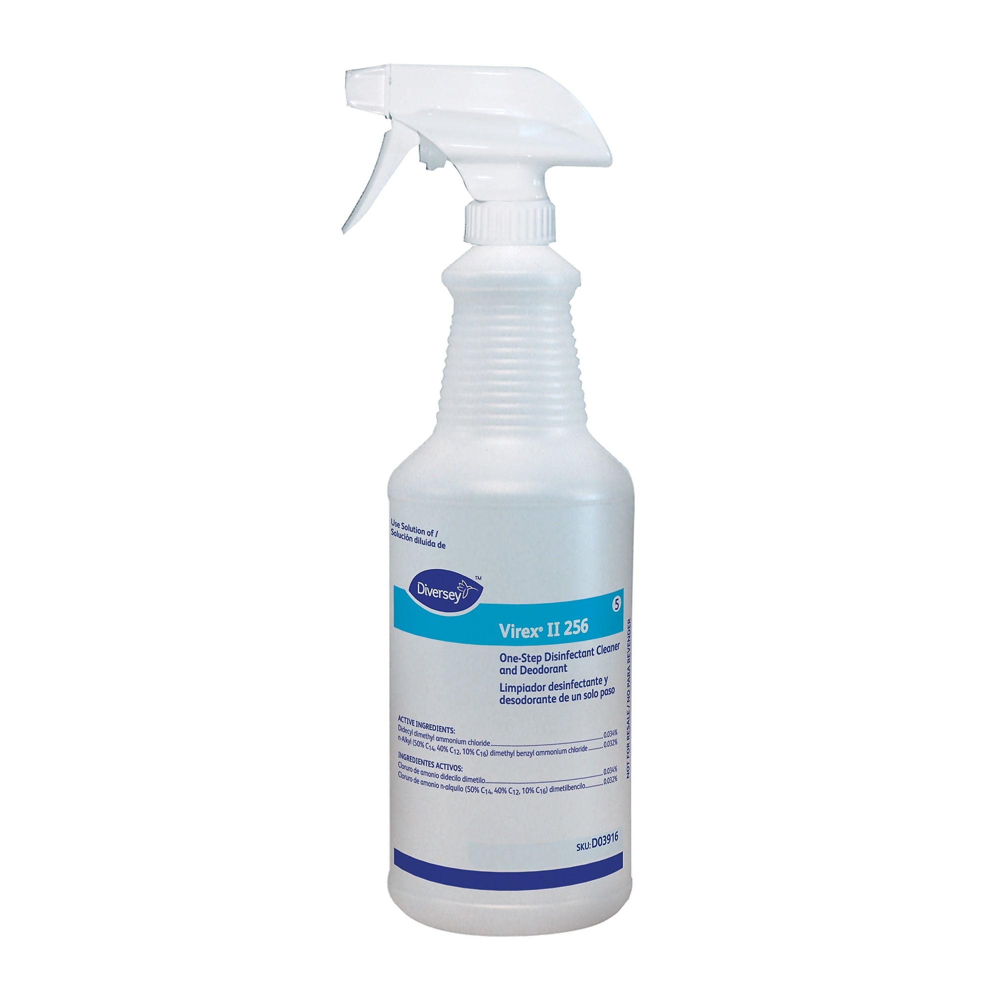 Diversey Virex II 256 32 oz. Spray Bottle with Trigger, Clear/Blue, 12/Carton (DVO03916)