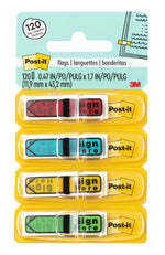 Post-it 'Sign Here' Message Flags, .5" Wide, Assorted Colors, 120 Flags/Pack (684-SH)