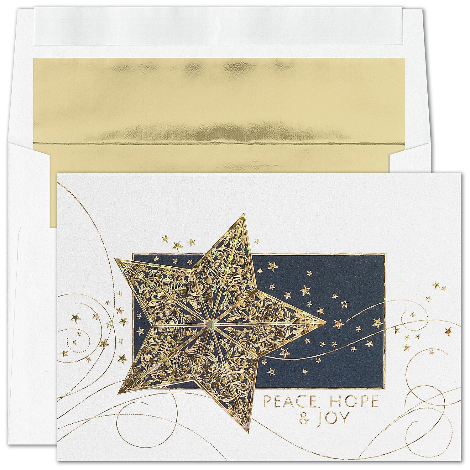 "Holiday Starlight" Holiday Card w/ Gold Lined White Envelope, 100/BX