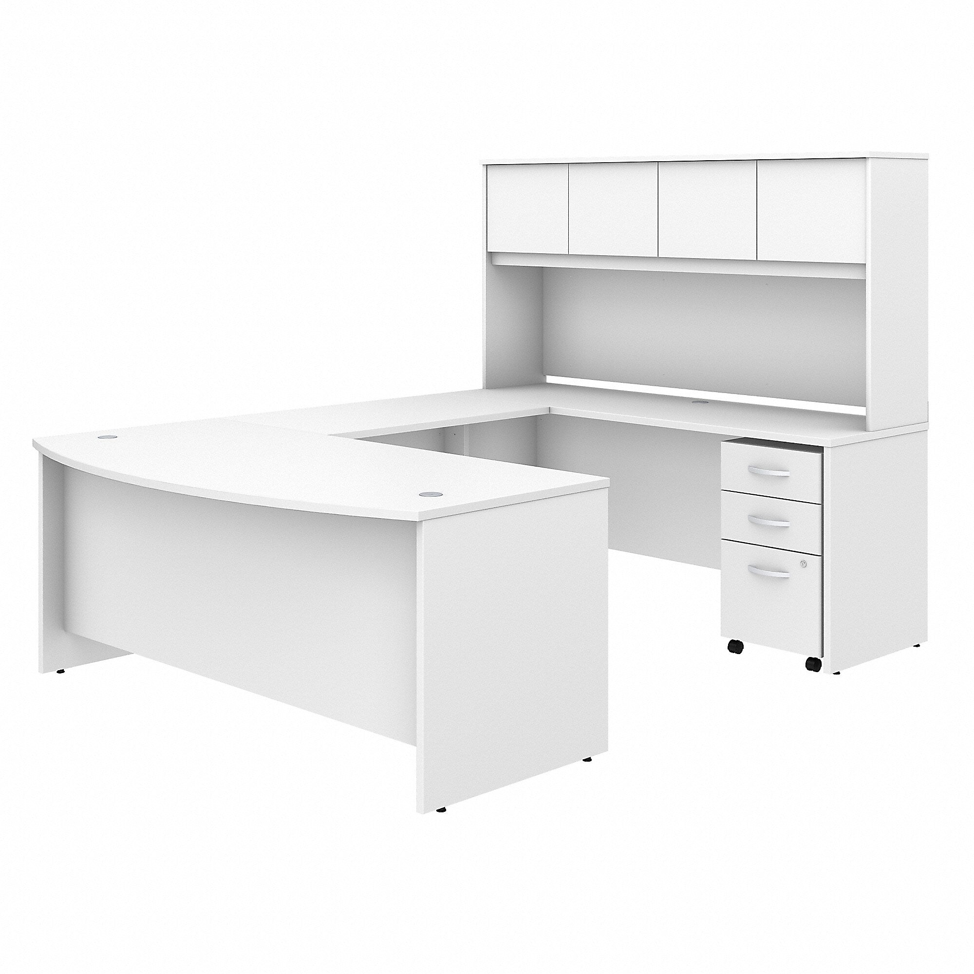 Bush Business Furniture Studio C 72"W U Shaped Desk with Hutch and Mobile File Cabinet, White (STC003WH)