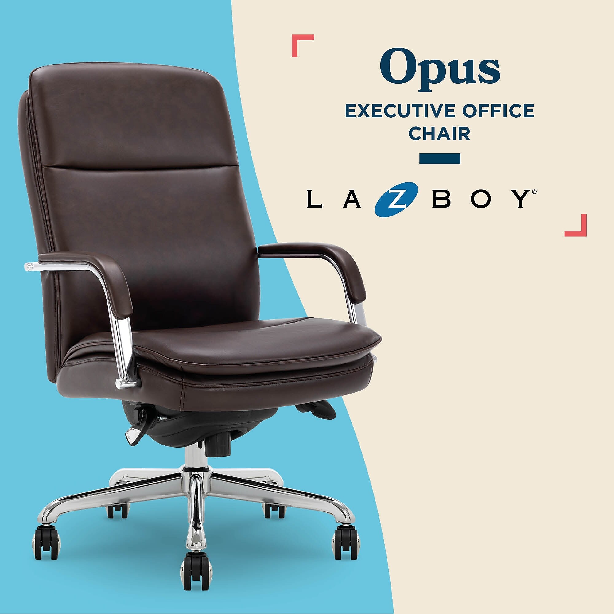 La-Z-Boy Opus Ergonomic Bonded Leather Swivel Executive Chair, Dark Brown and Chrome (CCHR10015E)