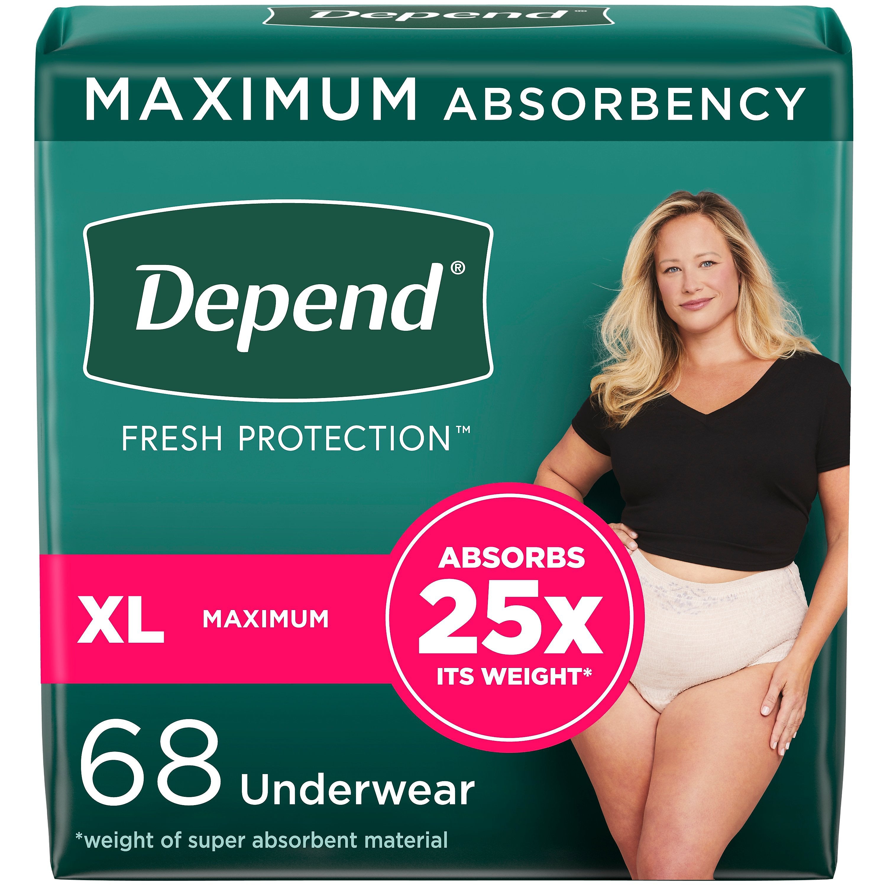 Depend Fresh Protection Adult Incontinence Underwear for Women, Disposable, XL, Blush, 68 Count (54199)