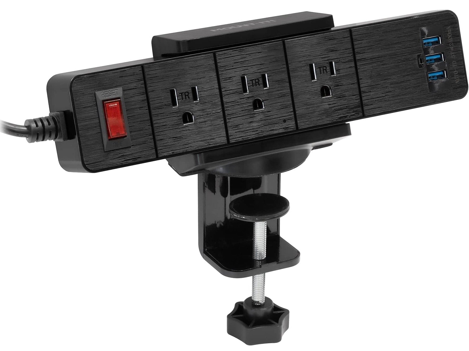 Mount-It! 3-Outlet 3-USB Port 5' Surge Protector with Clamp Desk Mount, Black (MI-7281B)