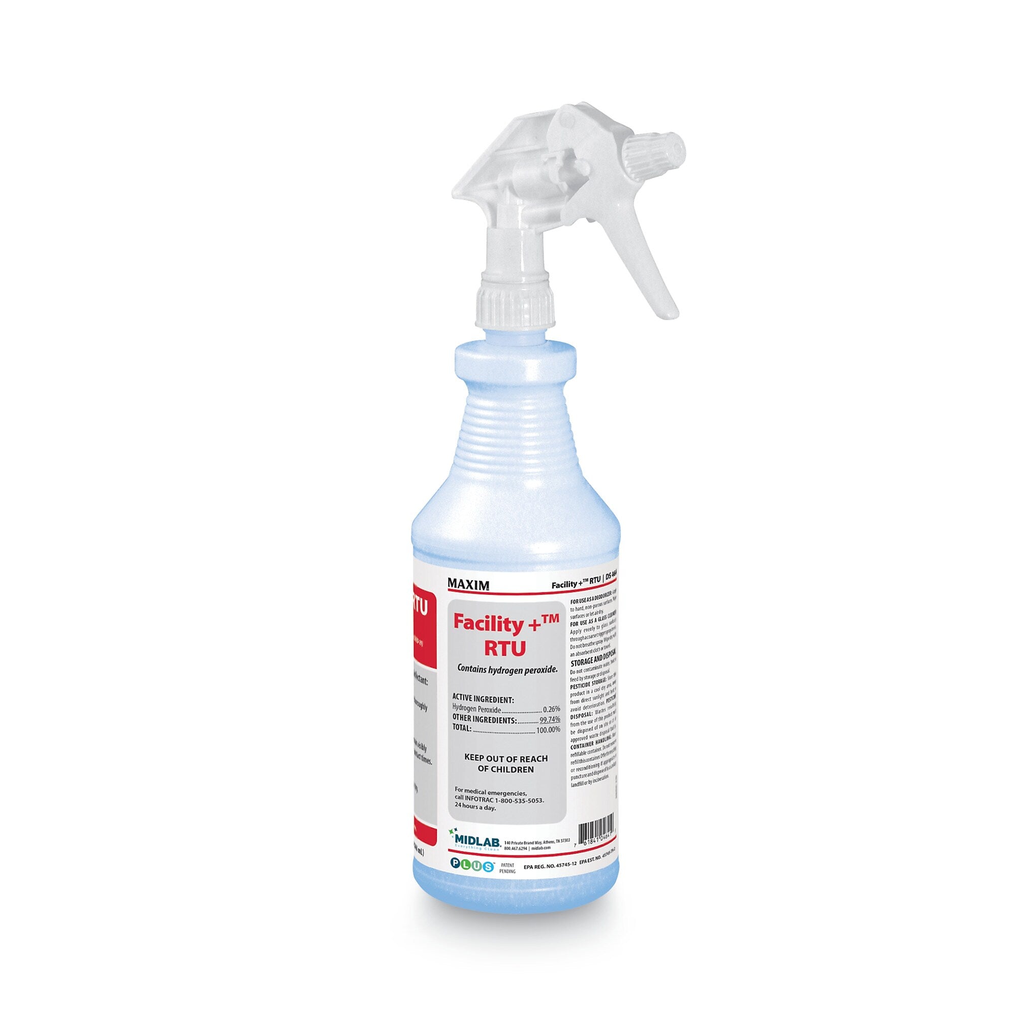 Maxim Facility+ RTU Disinfectant, Safe-to-Ship, Unscented, 32 oz, 6/Carton (MLB04640086)