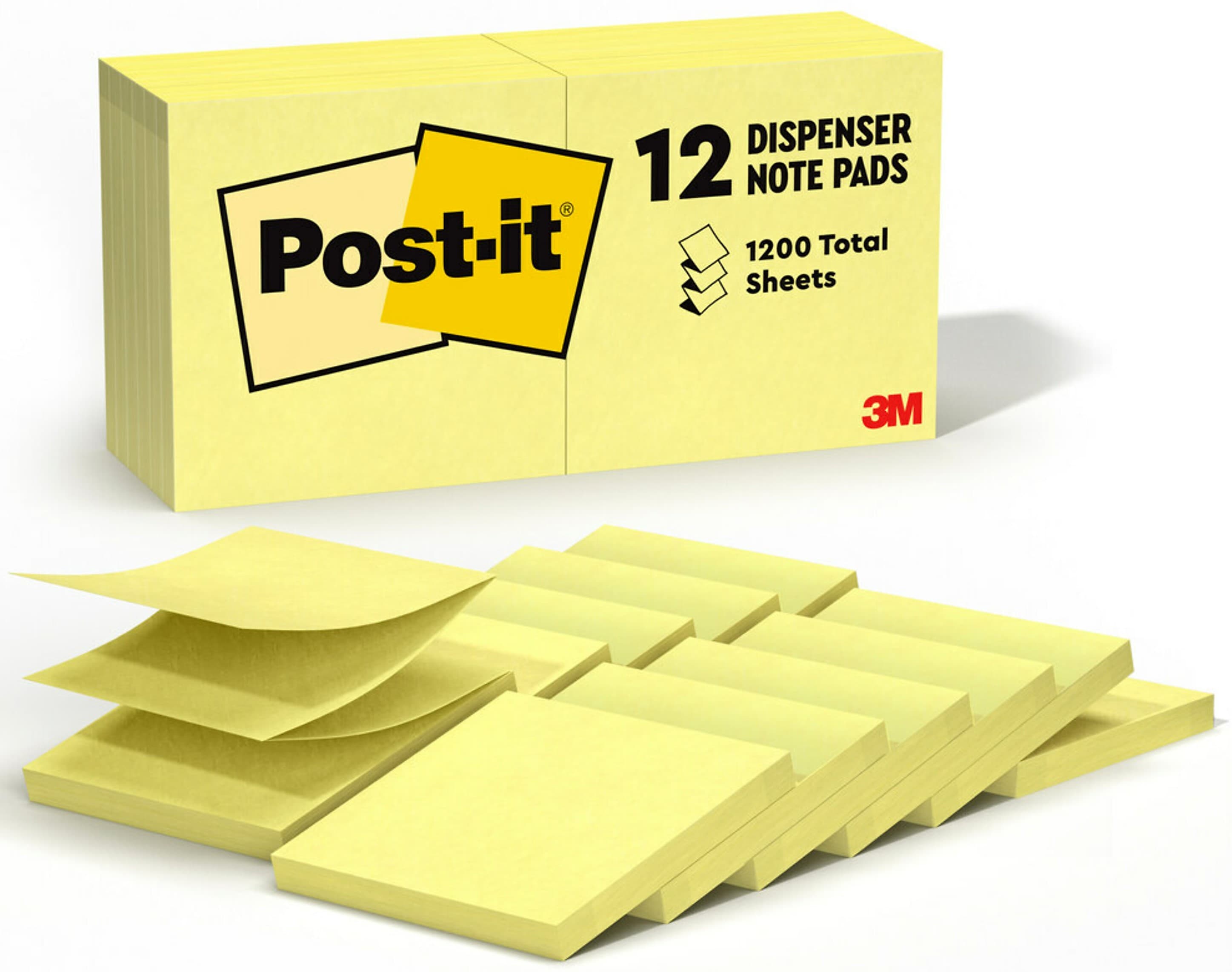 Post-it Pop-up Notes, 3" x 3", Canary Collection, 100 Sheet/Pad, 12 Pads/Pack (R330-YW)