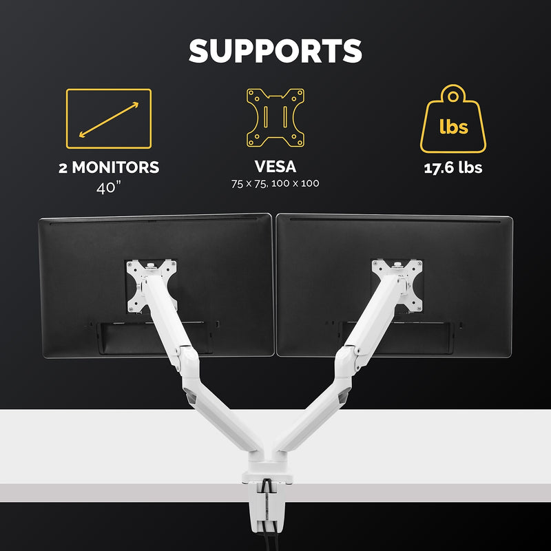 Fellowes Platinum Series Adjustable Dual Monitor Arms, Up to 40" Monitor, White (8056301)