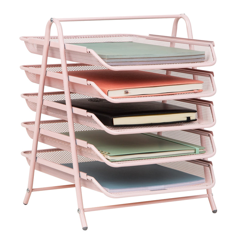 Mind Reader 5-Tier Stackable Paper Desk Tray Organizer, Metal, Pink (5TPAPER-PNK)