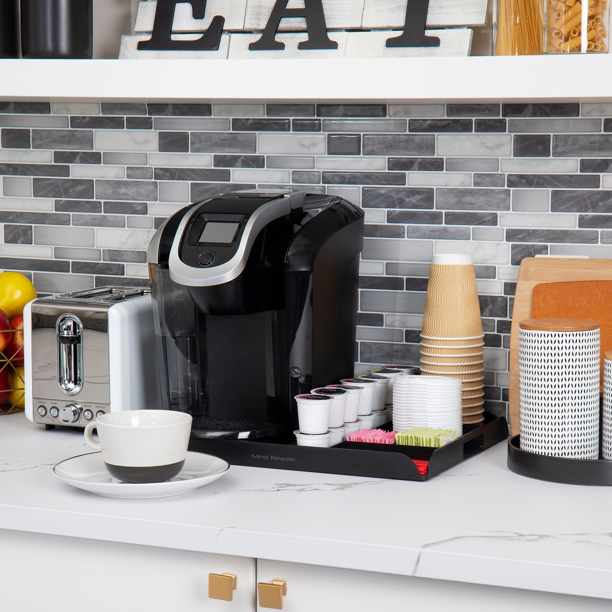 Mind Reader Plastic 7-Compartment Countertop Coffee Organizer Tray, Black (KEUTRAY-BLK)