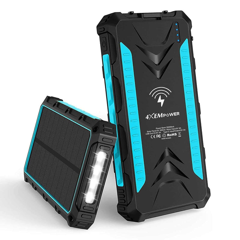 4XEM USB Wireless Charger for Most Smartphones, 20000mAh, Blue (4XSOLARPWRBL)