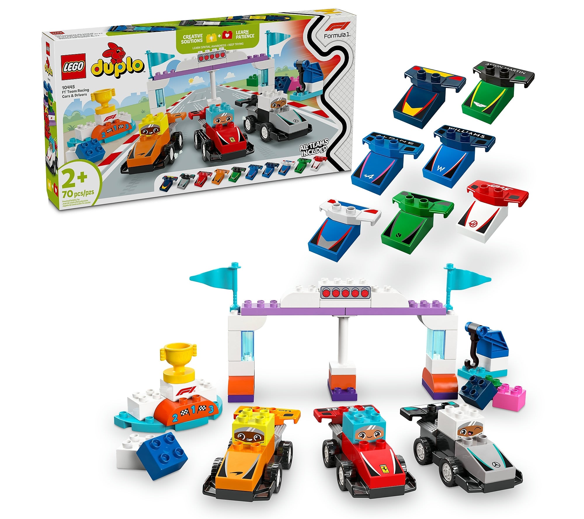 LEGO DUPLO Town F1 Team Race Cars & Drivers, 70 Pieces (10445)