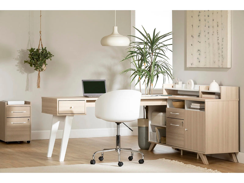 South Shore Helsy 78"W L-Shaped Computer Desk with Removable Hutch, Soft Elm/White (13298)